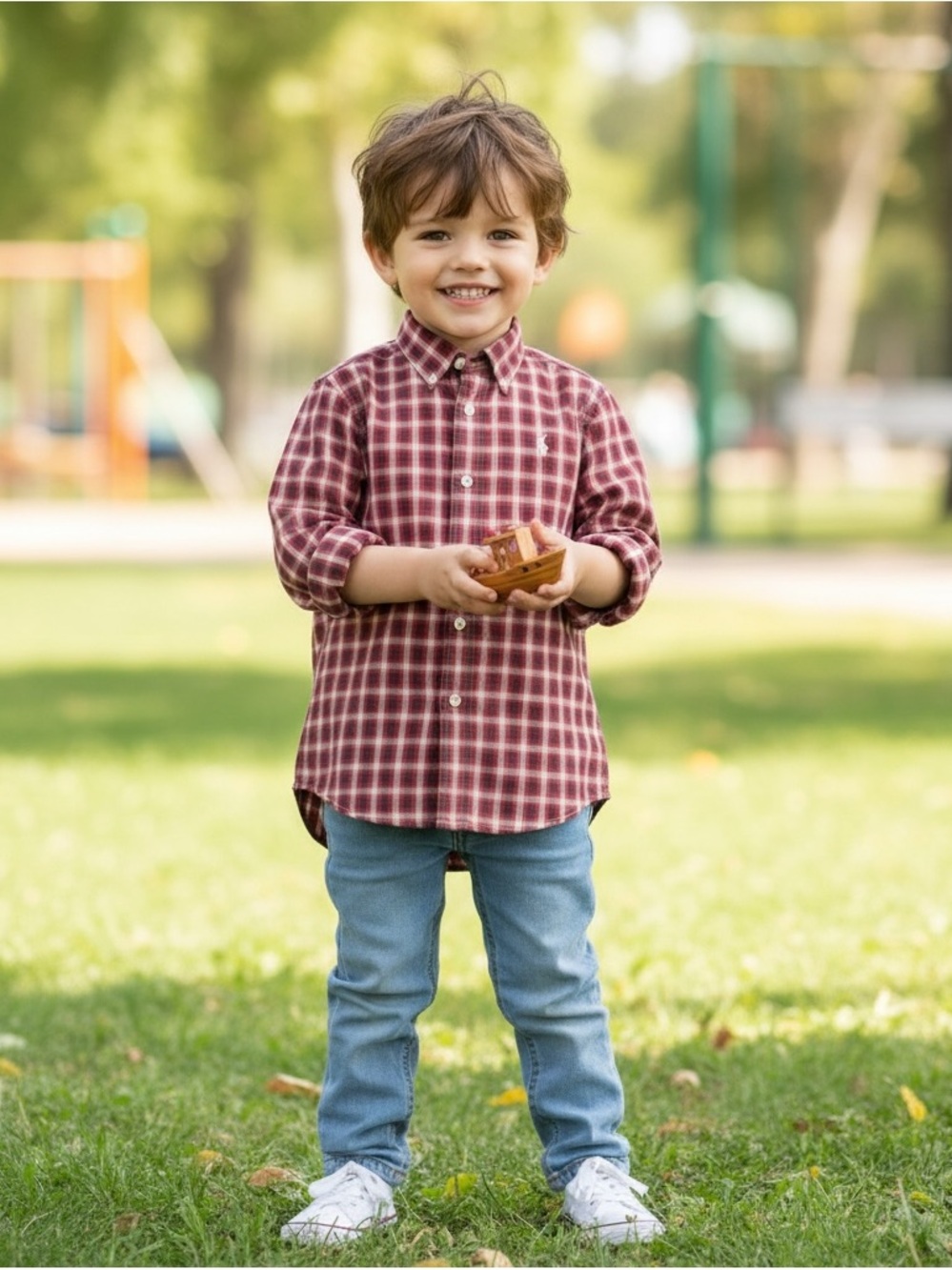 Polo Ralph Lauren Boys Size 5 Red Plaid Button Down Shirt Long Sleeve Cotton